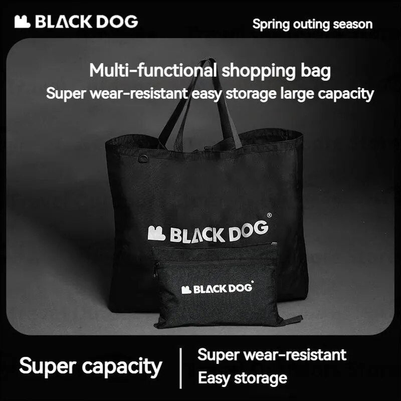 BLACKDOG Black Mutli-Functional Shopping Bag Portable Ultralight Storage Tote Bag Strong Durable Wear Resistant Carrying Bag Eco Bag With Zipper