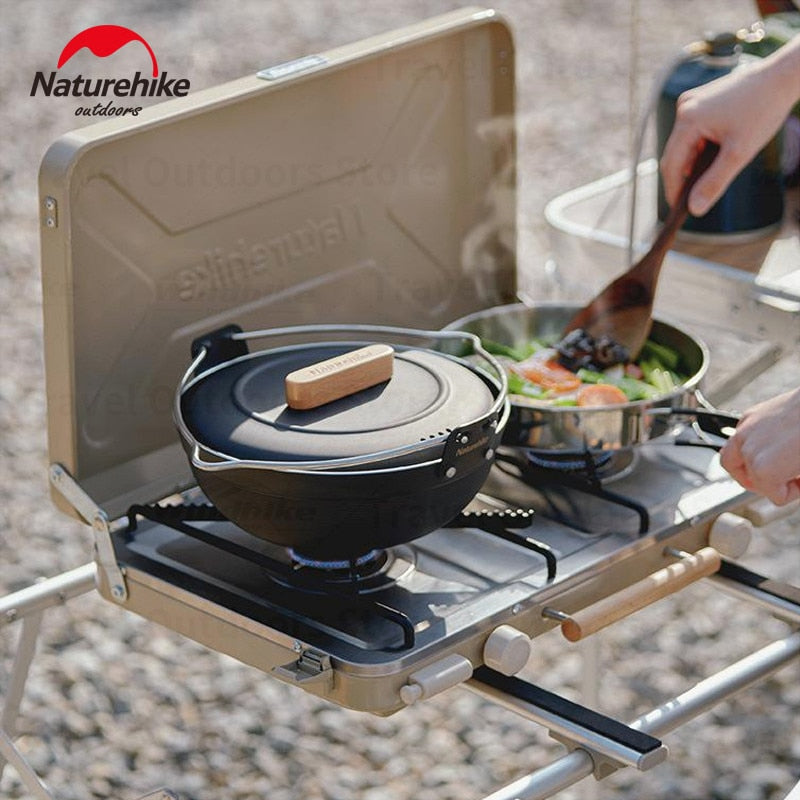 Naturehike LEYAN Double Head Portable Stove Outdoor Camping Kitchen 2 Burner Dual Ignition Butane Gas Burner Windshield Stand 2.5kw Firepower Furnace