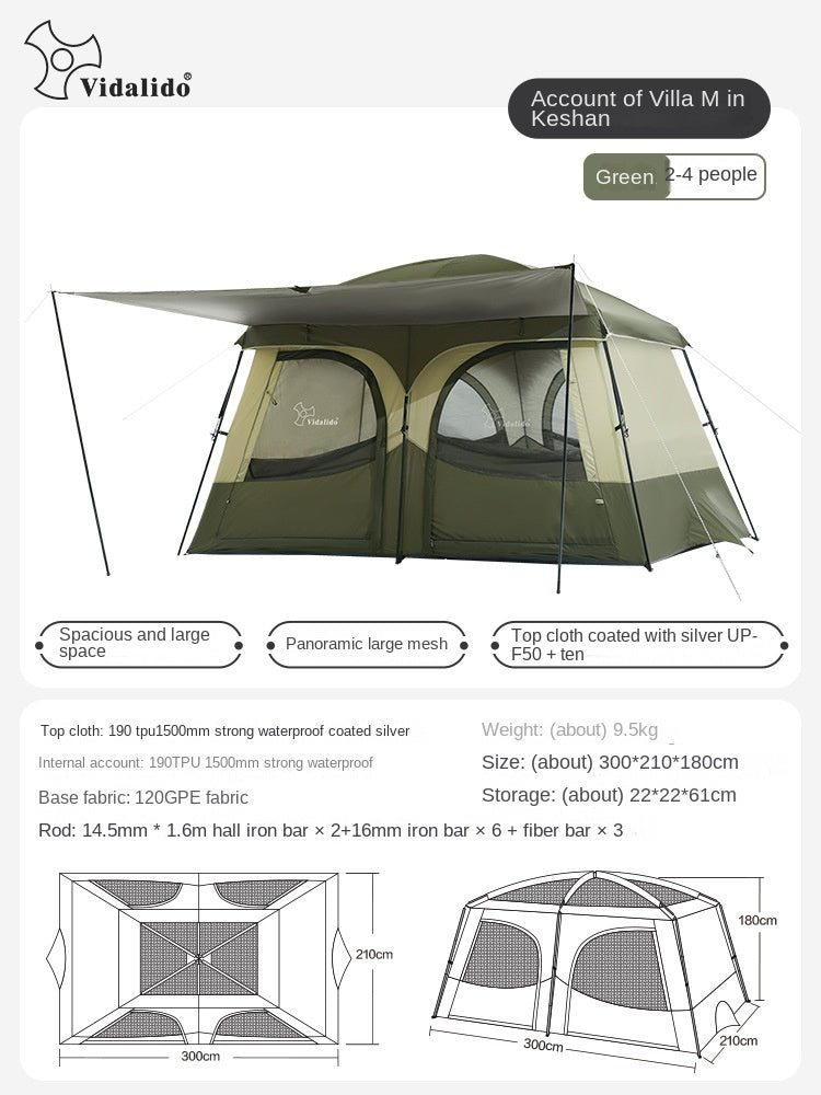Vidalido AN SAAN Series M PRO Villa Tent Portable 4-6 Person Cabin Style Tent Large Space Three Dimensional Ventilation Outdoor Camping Waterproof