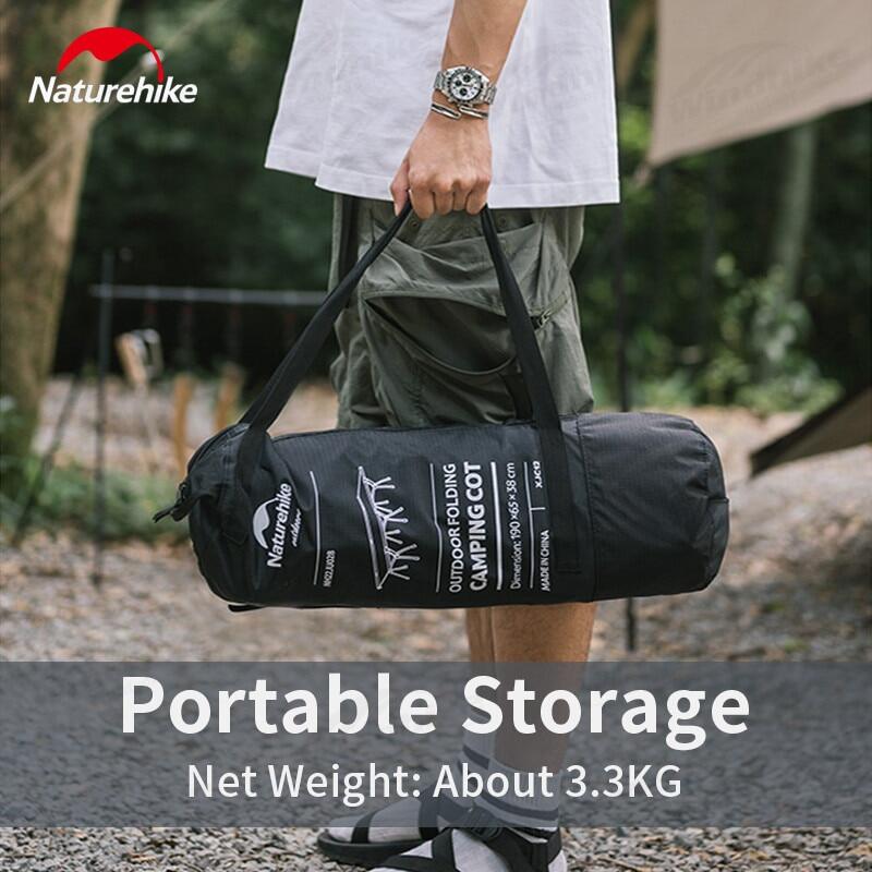 Naturehike Outdoor Folding Camp Bed Portable Black Foldable Cot Bed Aluminum Easy Assemble High and Low Camping 150kg Max Load Heavy Duty Nature Hike