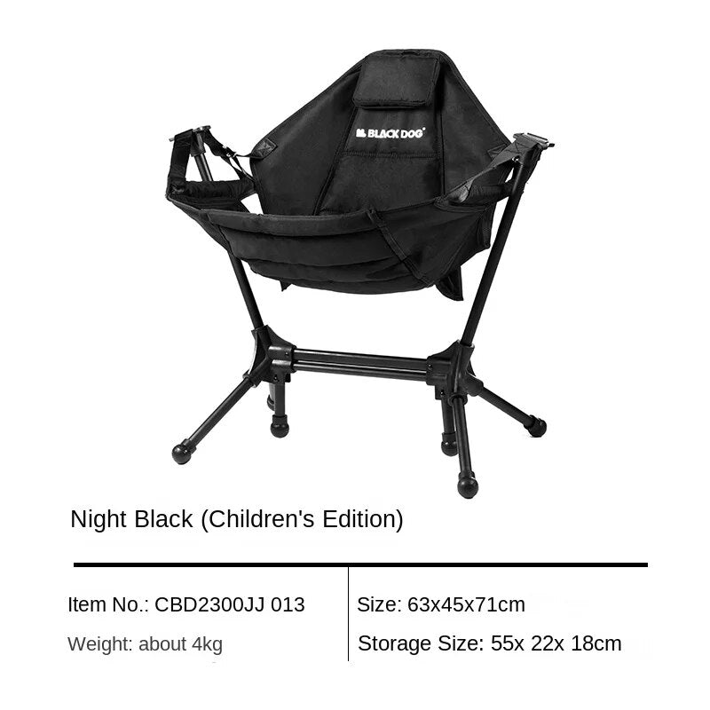 BLACKDOG Black Square Rocking Chair Portable Ultralight Steel Aluminum Oxford Cloth Kids Adult Size 130kg Max Load Folding Relax Recline Swing Seat