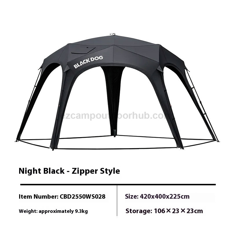 Blackdog STARRY DOME Pentagonal Canopy Zipper Version Modular Automatic Quick Open Sunshade Self-Supporting Canopy Outdoor Black Coated Vinyl
