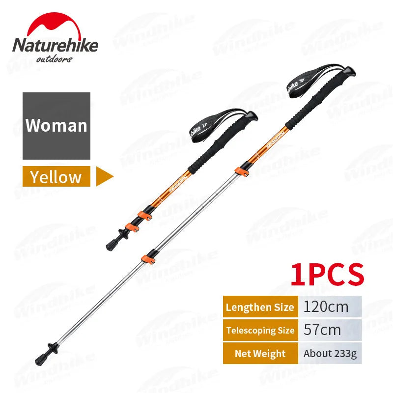 Naturehike ST01 v2 Aluminum Alloy Hiking Trekking Pole Rubber Tip Ultralight Heavy Duty Walking Trek Stick Telescopic Retractable Rod Upgraded