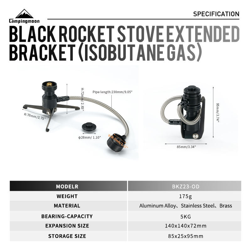 Campingmoon BKZ23-OD Rocket Furnace Bracket Foldable Stove Lamp Tripod Bracket Extension Tube Hose Alpine Butane Screw Threaded Type Flat Gas Tank Adapter
