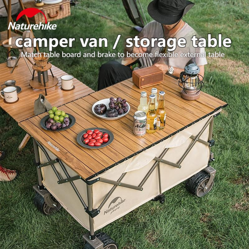 Naturehike TC02 Outdoor Camping Trolley 197L Cart Fine Wheel or Rough All Terrain Wheels Stable Brake Wheel 4 Way Folding with Optional Table Board