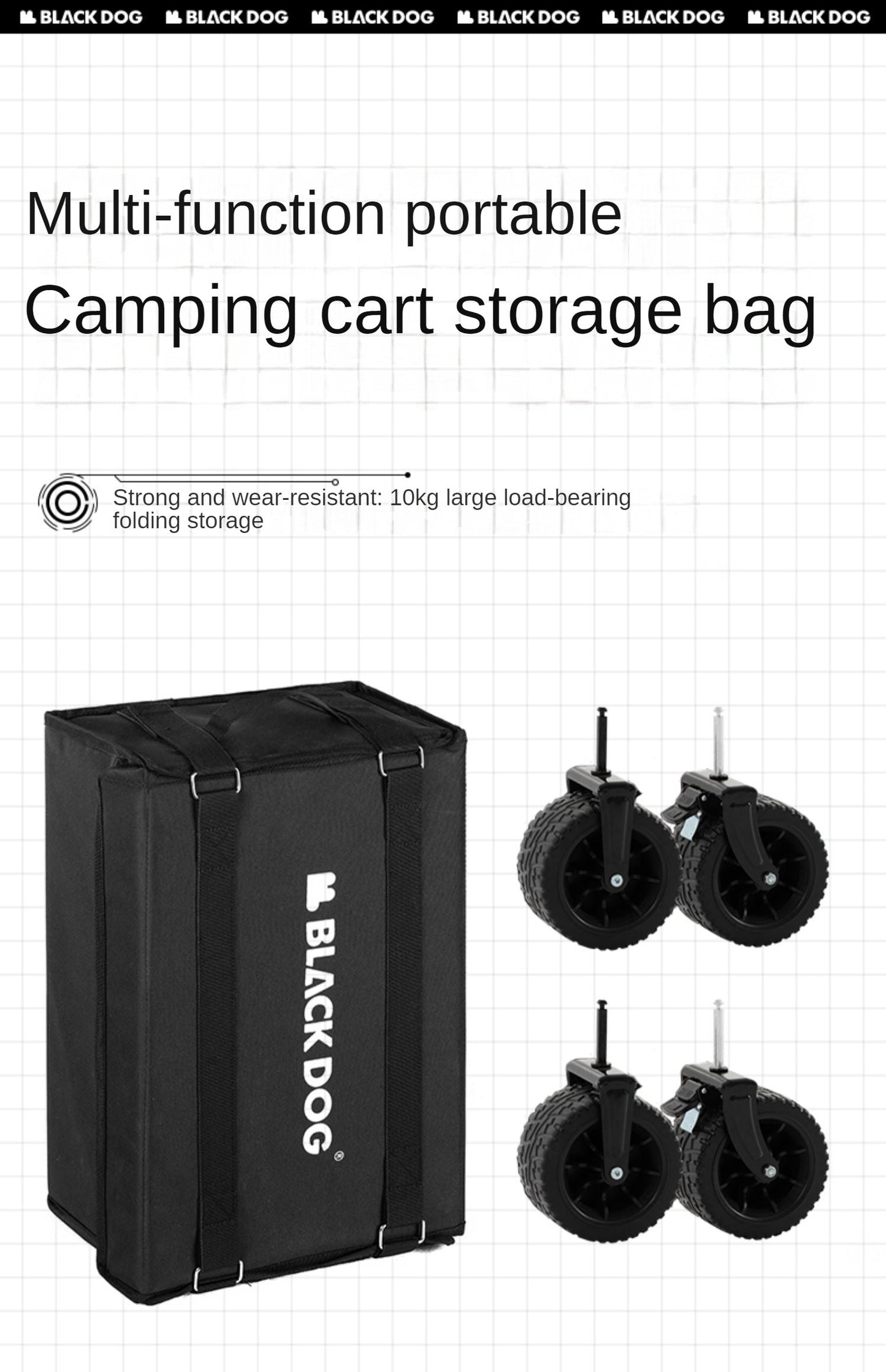 BLACKDOG Trolley Wheels Storage Bag Outdoor Cart Side Hanging Bag Wheel Storage Multi-function Storage Box Large Capacity Wear-resistant And Durable Camping Hiking Travel Heavy Duty Original Black Dog