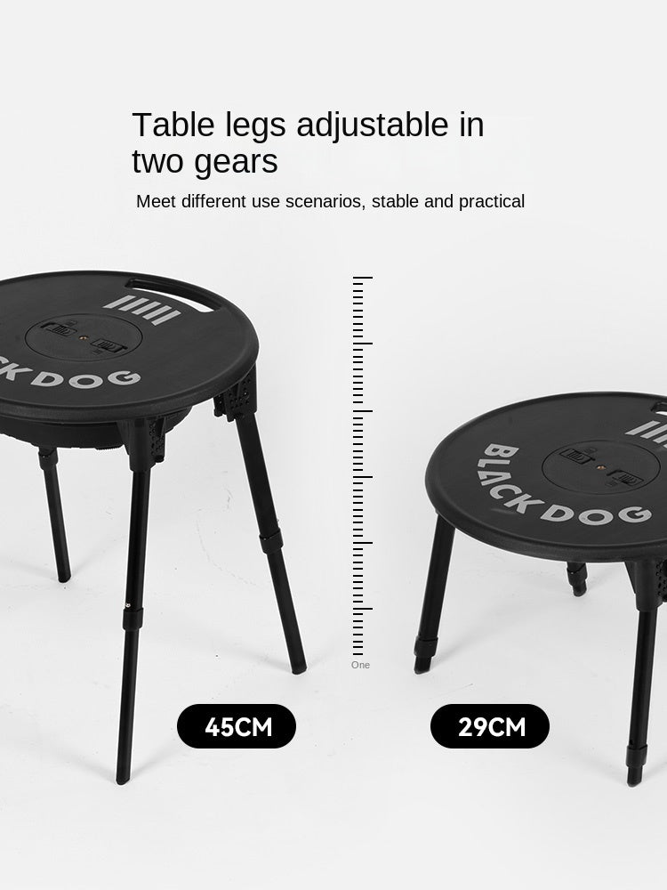 BLACKDOG ARMORED WHEEL Round Table Set Portable Ultralight Foldable Round Table With Lamp Light Hook Folding Tactical Black Table Chair Camping
