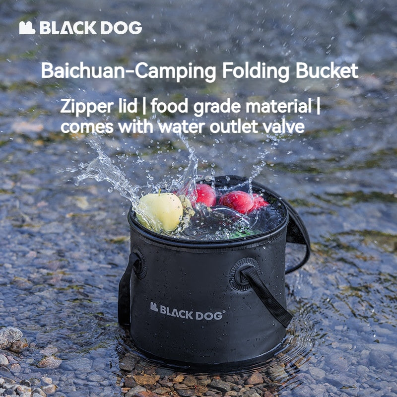 BLACKDOG Folding Round Water Bucket With Lid Outlet Valve Design 20L Portable Ultralight Water Bag Box Sink Bag Storage Camping Outdoor Hiking Beach Fishing Travel Picnic Original Black Dog