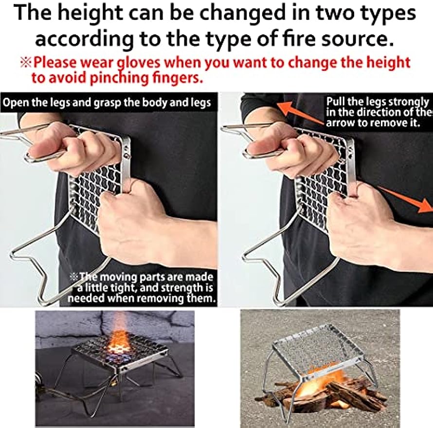 CAMPINGMOON MS-1011 Portable Campfire Grill Folding Encrypted Barbecue Net Over Fire Split Stoves 304 Stainless Steel Grid Wire Camping Hiking Picnic Travel Heavy Duty Original Camping Moon