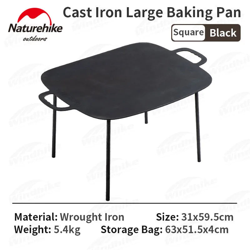Naturehike Large Baking Cooking Pan Non-Stick High Round Square Tripod Stand Stove Grill Top Frying Pan Korean BBQ Grilling Cast Iron with Storage Bag