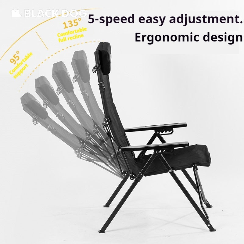 BLACKDOG M1 High Back Folding Recliner Portable Camping Chair Wood Armrest 5 Level Adjustable Modes Load Bearing 120kg Fishing Picnic Beach Furniture