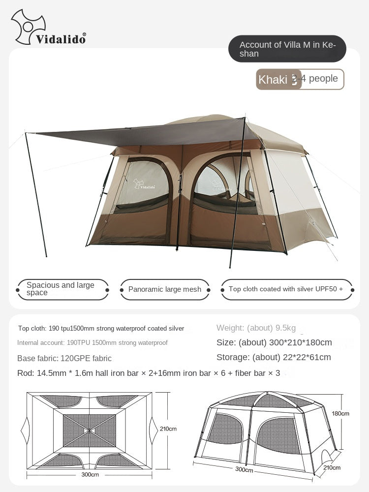 Vidalido AN SAAN Series M PRO Villa Tent Portable 4-6 Person Cabin Style Tent Large Space Three Dimensional Ventilation Outdoor Camping Waterproof