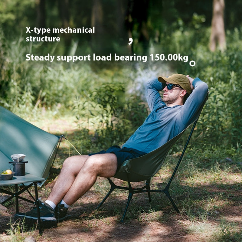 Naturehike YL01 Lightweight Chair Portable Camping Moon Chair Quick Open Wide Seats Load Bearing 150kg X-Type Mechanical Structure Folding Outdoor Fishing Beach Chair Aluminum Alloy