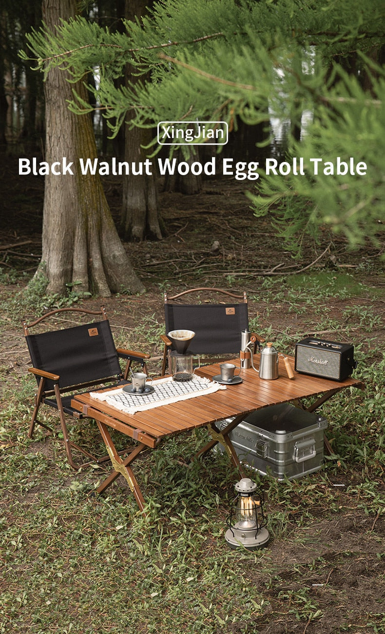 Naturehike Walnut Wood Egg Roll Folding Portable Camping Outdoor Table Small Large Size Solid Wooden Foldable Copper Plated Heavy Duty Support