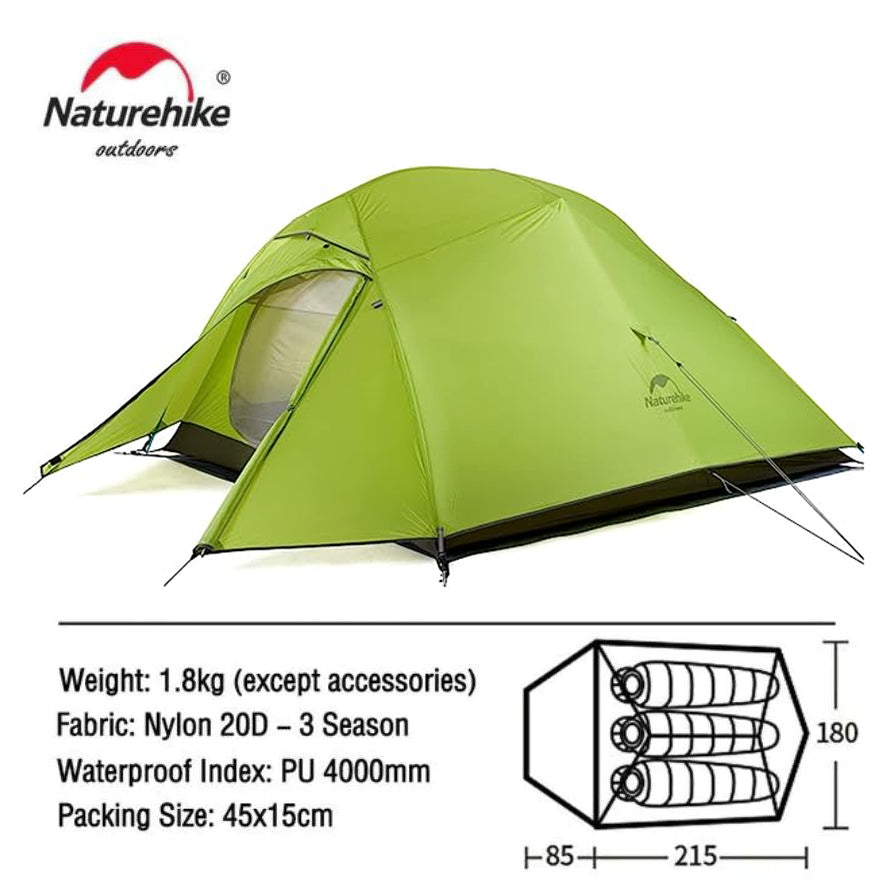 Naturehike Cloud Up Series 1 2 3 Person Portable Ultralight Outdoor Camping Hiking Waterproof 3 Season Camp Tent in 210T 20D Original Upgraded Version