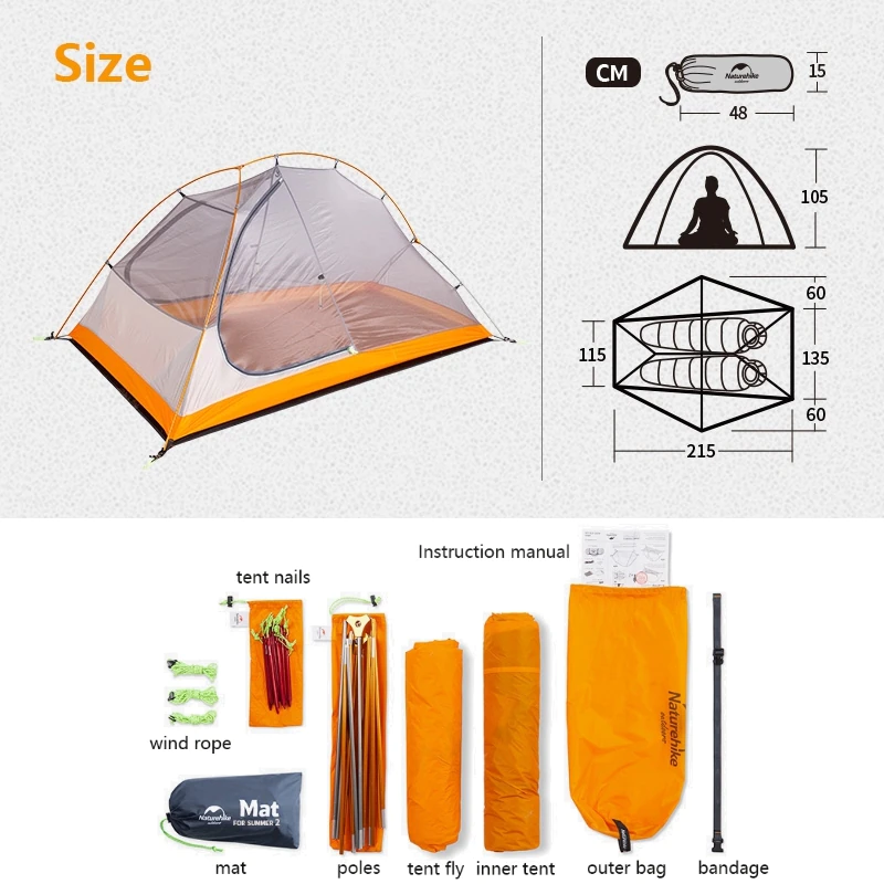 Naturehike SPIDER Series 1 and 2 Person Ultralight Cycling Camping Tent Outdoor Waterproof  210T 20D Material 3 Season Portable Hiking Backpacking