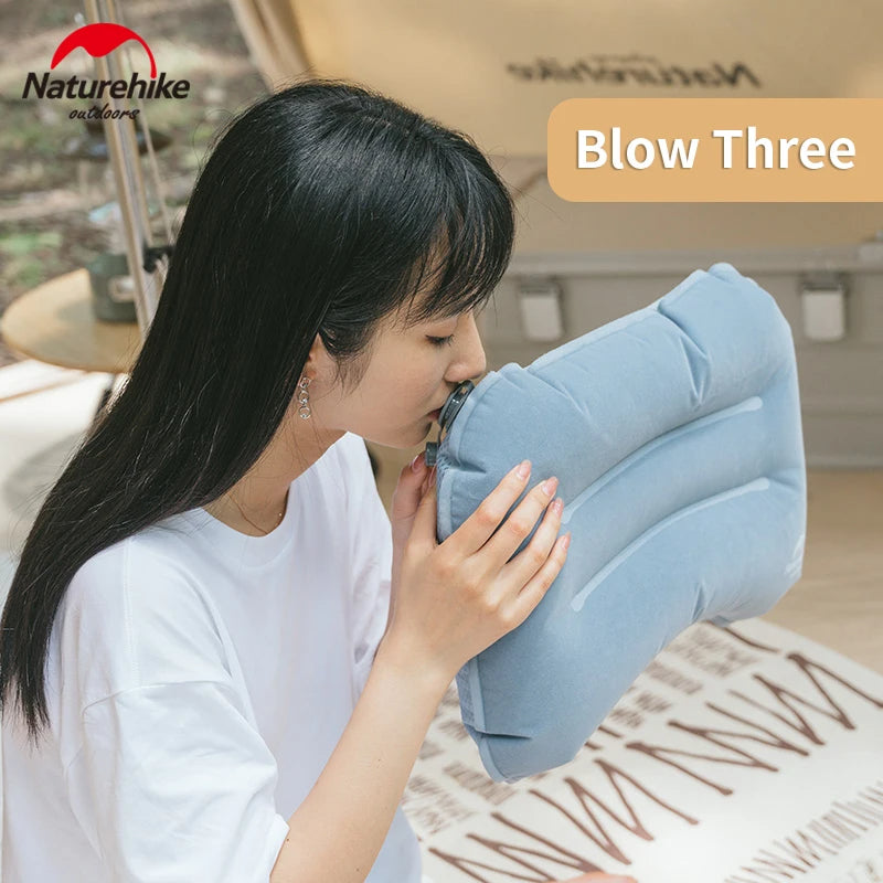 Naturehike Flocking Sleep Pillow Portable Ultralight Folding TPU Inflatable U-Shaped Pillow Rest Comfortable Soft Air Cushion Travel Outdoor Sleeping Cushion