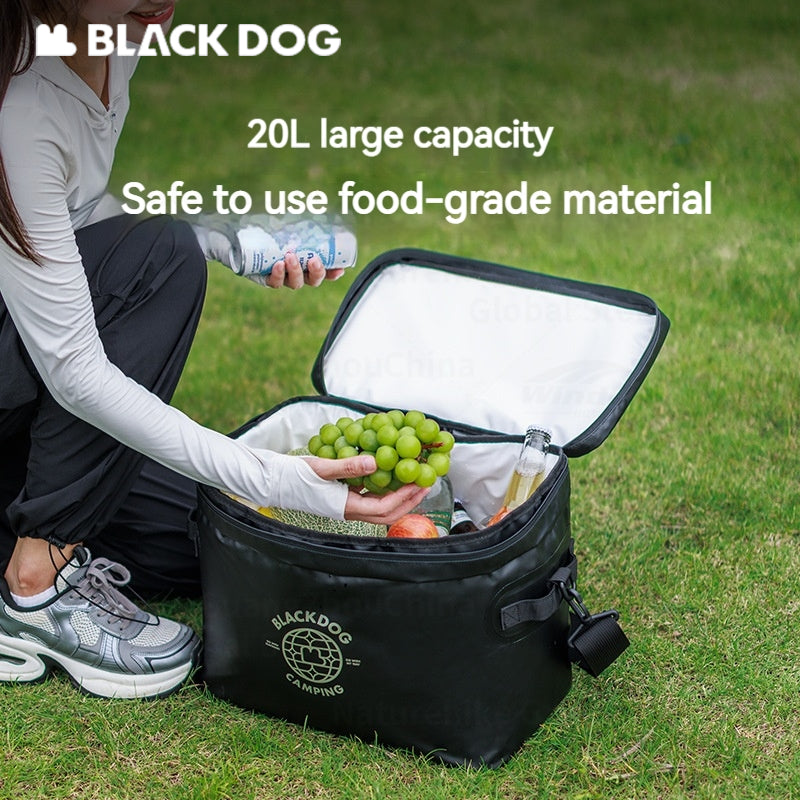 BLACKDOG 20L Ice Bag with Shoulder Strap Outdoor Portable Leakproof Insulated Thermal Lunch Cooler PVC Box Camping Hiking Picnic Beach Travel Heavy Duty Original Black Dog