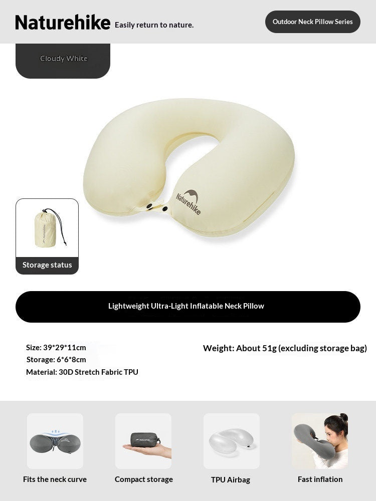 Naturehike Light Cloud Inflatable Neck Pillow Portable U-Shaped Travel Pillow Strong Air Support Soft And Comfortable Sleeping Pillow Outdoor Camping