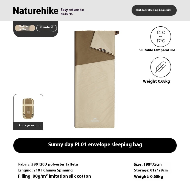 Naturehike SUNNY DAY Envelope Sleeping Bag Portable Lightweight Multipurpose Breathable Spliceable Skin-Friendly Quilt Waterproof