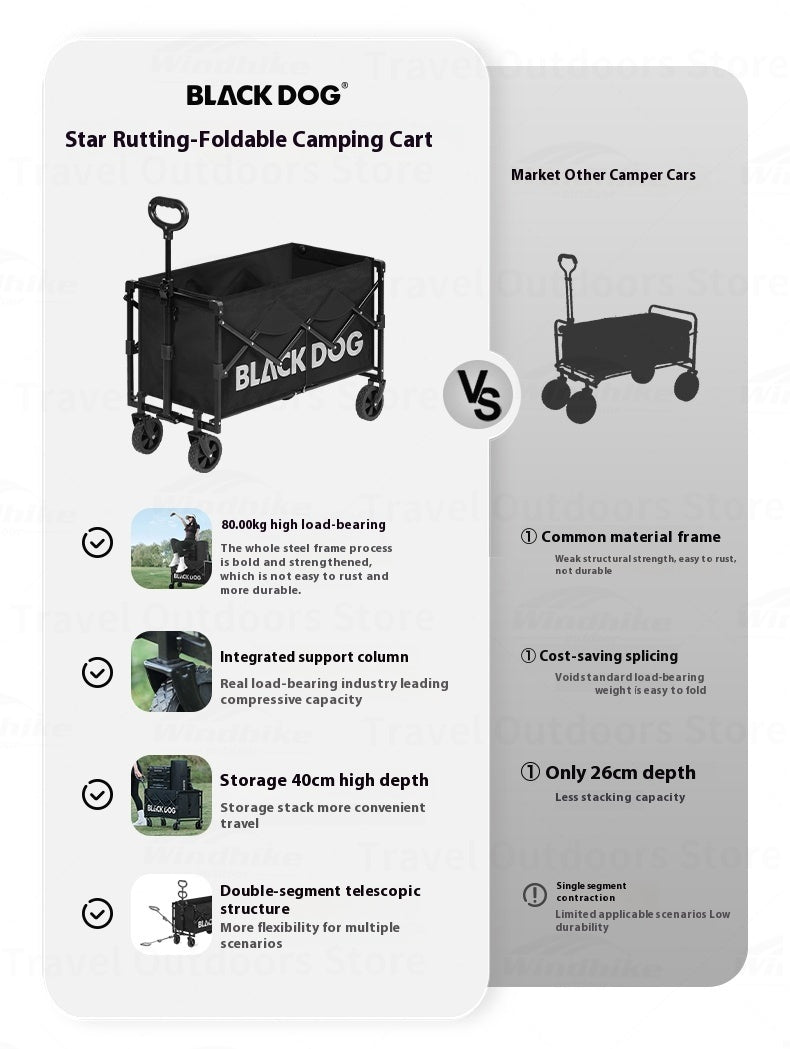 Blackdog STAR TRAIL Camping Cart Portable Foldable Multipurpose Hand Pull Retractable Trolley Carbon Steel Frame Double Skeleton Stable Tear Resistant