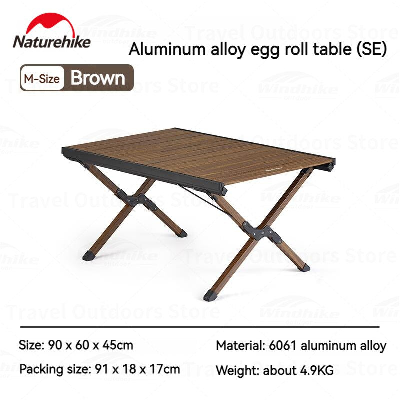 Naturehike Aluminum Alloy Egg Roll Table Ultralight Large 125cm With Hanging Rack For Utensils Foldable Desk Wood Wooden Texture Painted Hang
