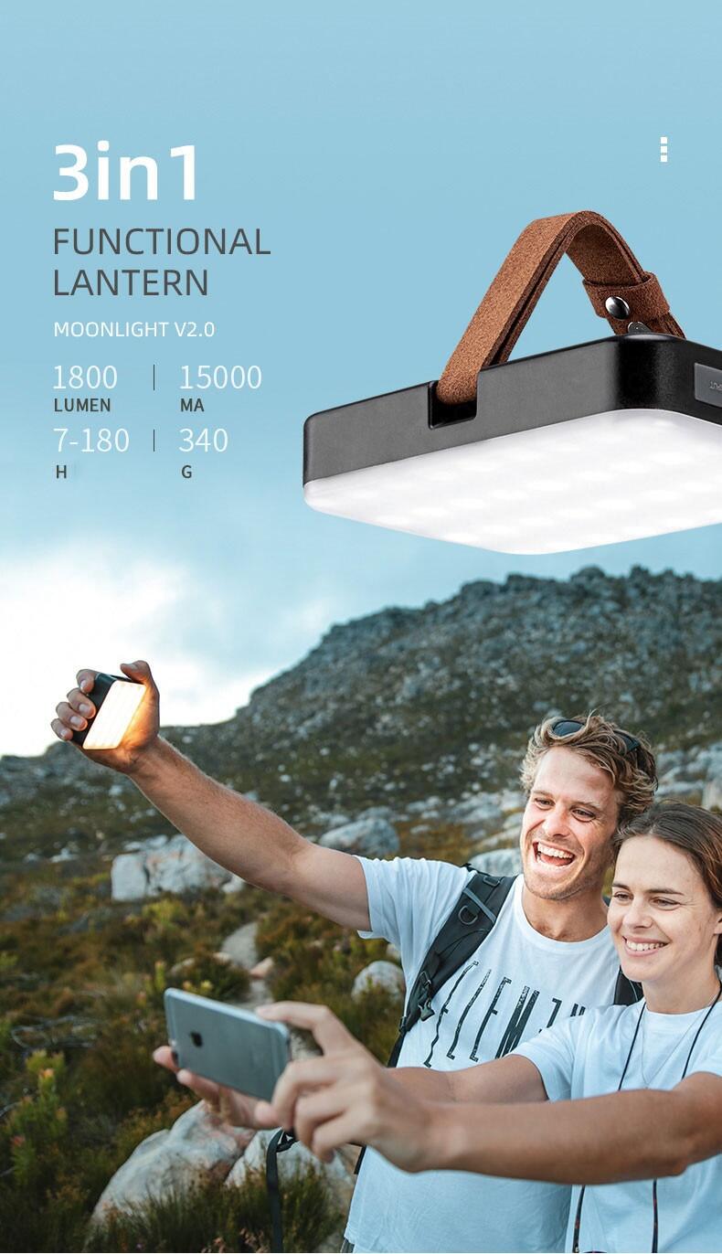 Naturehike Moonlight V2 High Power Camping Lamp Tent Portable Multifunction 4 Adjustable Modes LED Photo Light Lantern Type-C Rechargeable Waterproof