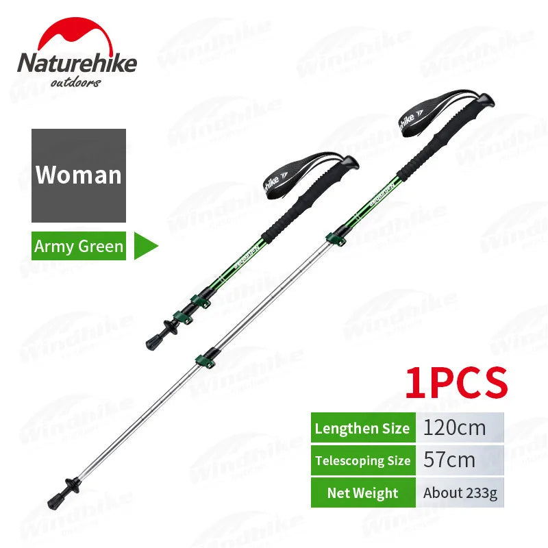 Naturehike ST01 v2 Aluminum Alloy Hiking Trekking Pole Rubber Tip Ultralight Heavy Duty Walking Trek Stick Telescopic Retractable Rod Upgraded
