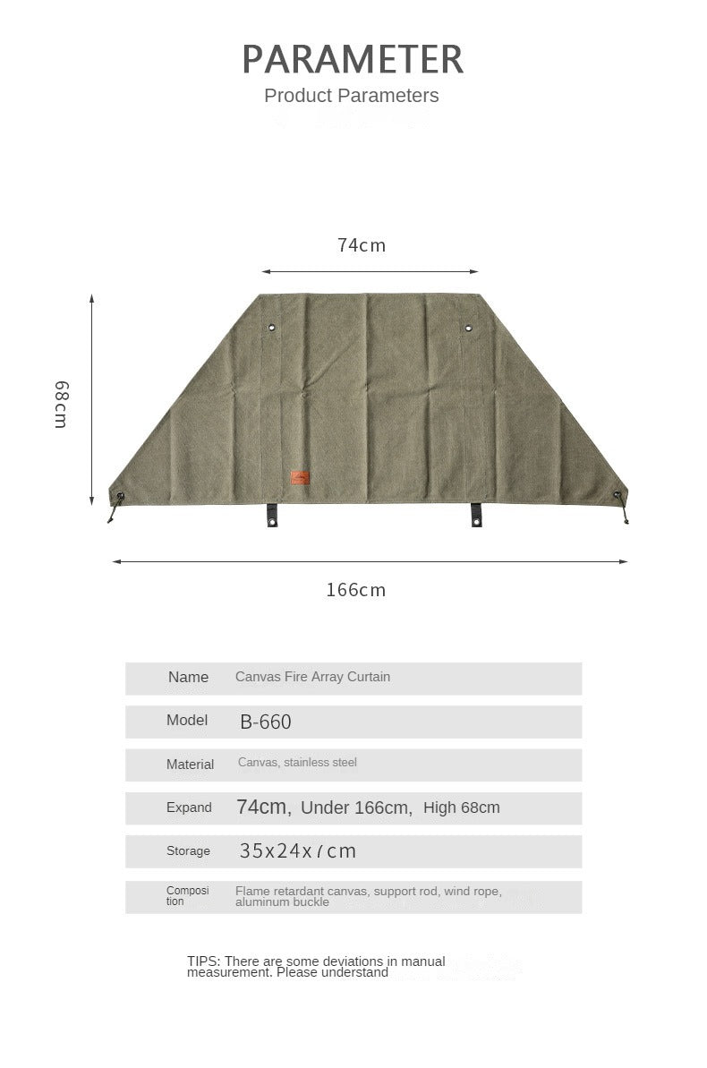 Campingmoon B-880 B-660 Canvas Fire Array Curtain Fireproof Windshield Cooking Grill Tarp BBQ Stove Windproof Cloth Wind Deflector Wind Resistance