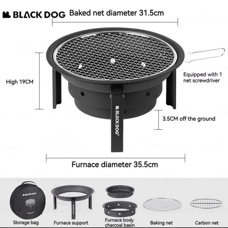 BLACKDOG Tabletop Barbecue Stove Portable Cookware Charcoal BBQ Grill Tea Table Making Stove Foldable Oven Furnace Grill Winter Heating Outdoor Picnic Camping Hiking Orignal Black Dog