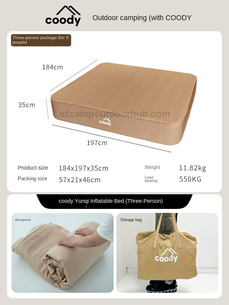 Coody AIR BLOCK Automatic Premium Air Bed Portable Foldable Mattress Pad 35CM High Single Queen King 1-3 Person Built-in Air Pump Outdoor Camping