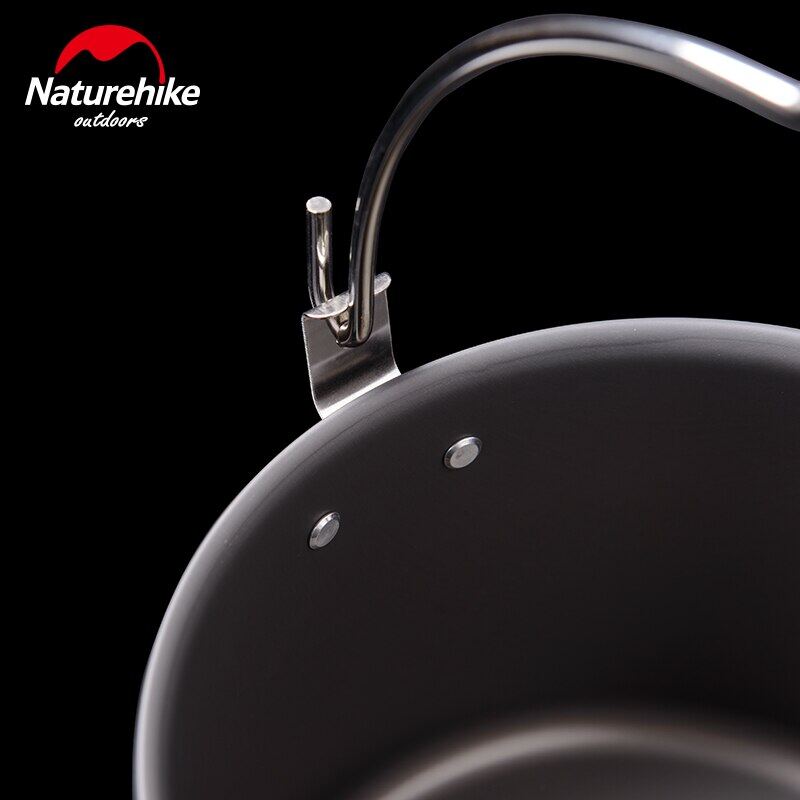 Naturehike 4L Camping Pot Outdoor Portable Ultralight Hanging Picnic Pot Set Hook Hang Tripod 4-6 Person Cookware Tableware Utensils Aluminum Alloy