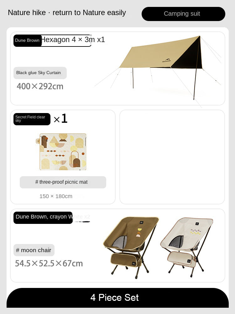 Naturehike Go With One Box Camping Set Accessories Equipments Package Portable Ultralight Storage Box Tarp Canopy Awning Table Moon Folding Chair
