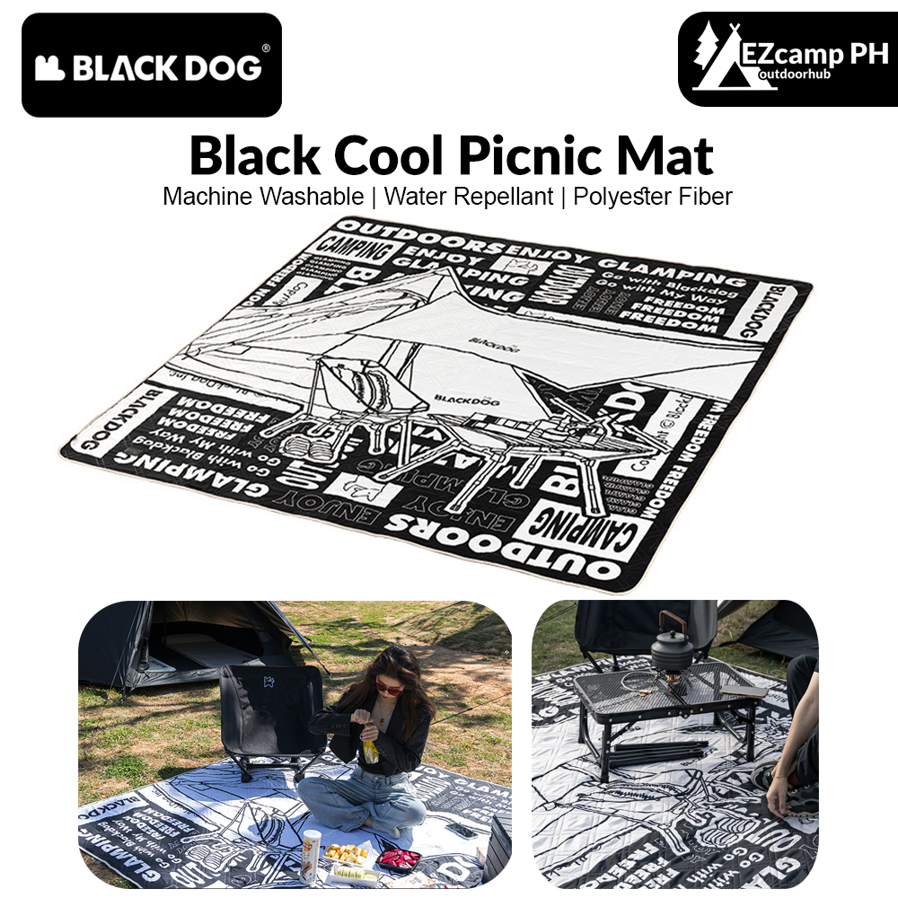 BLACKDOG Black Cool Picnic Mat Portable Lightweight Ultrasonic Moisture Dirt Proof Picnic Matress PE Aluminum Bottom Soft Polyester Fiber Foam Outdoor Camping Hiking Travel Heavy Duty Original Black Dog