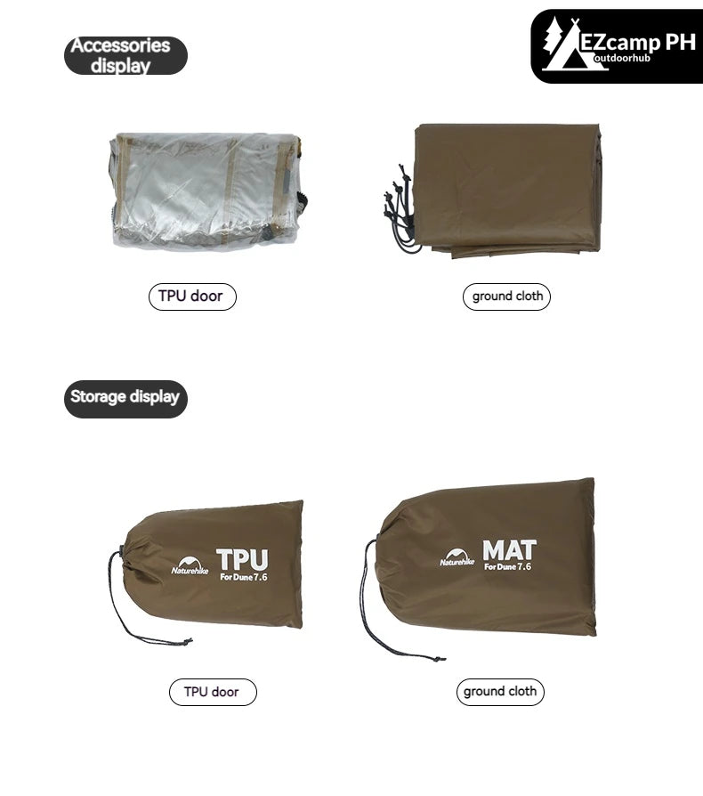 Naturehike Upgraded DUNE 7.6 Tent Add-on Accessories Ground Floor Mat and TPU Transparent Door