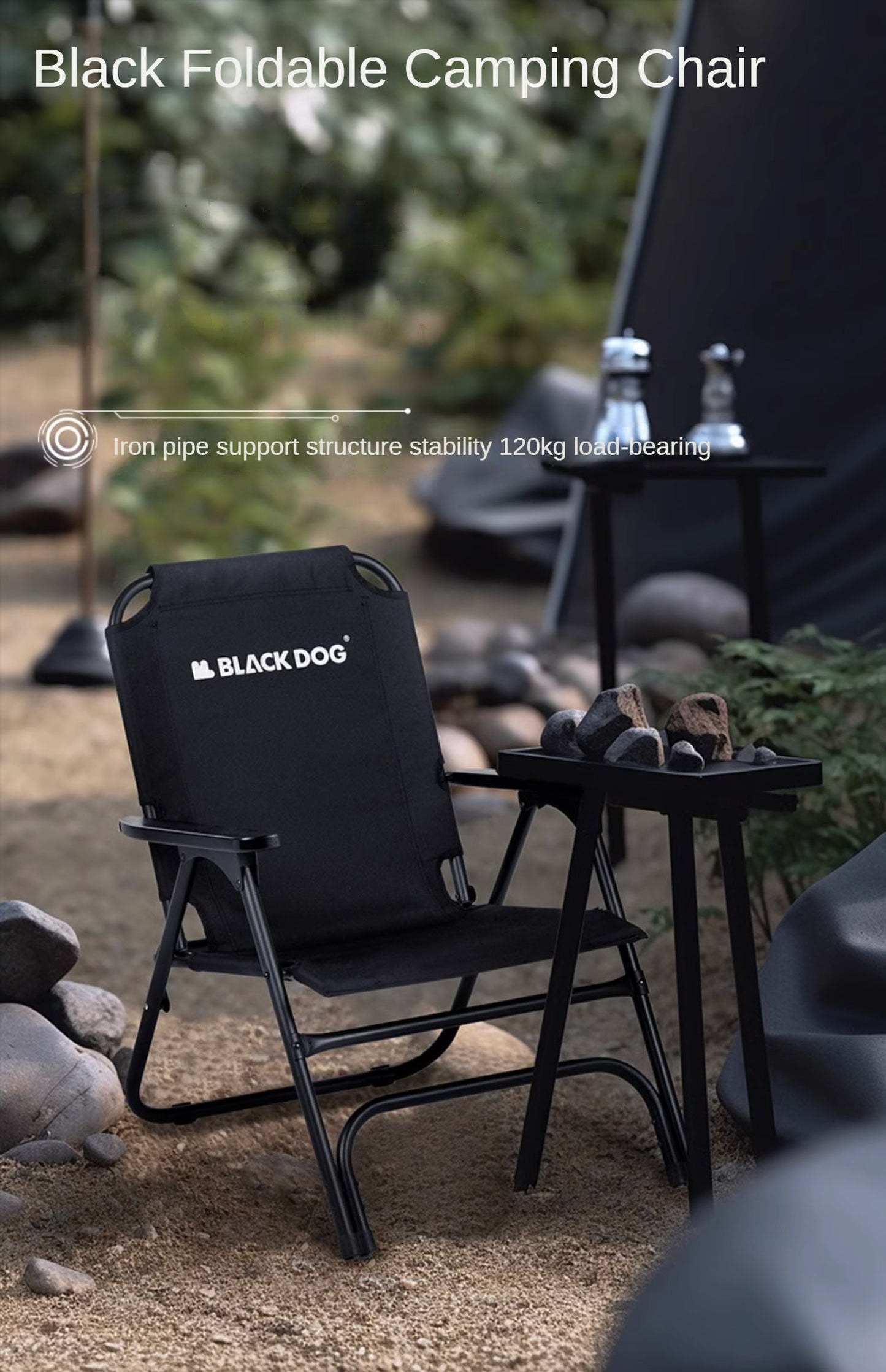 BLACKDOG Black Foldable Camping Chair Portable Ultralight Single Folding Seat Stool Upgraded Oxford Steel 120kg Max Load High Back Support Armchair