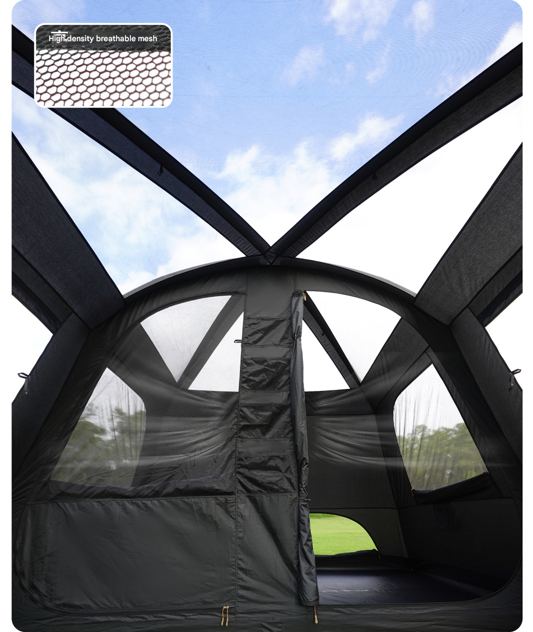 Vidalido POON SAAN PRO 8-10 Person Banshan Villa XL Cabin Black Camping Tent 15m² Interior Space 2 Bedroom Waterproof Titanium Silver Coated