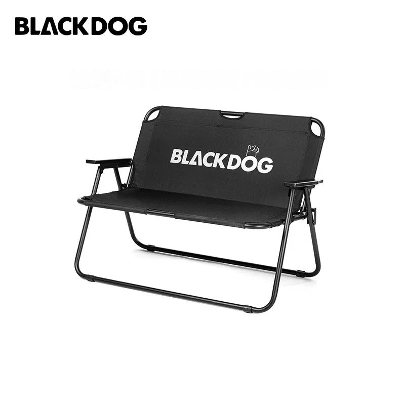 BLACKDOG 2 Person Double Folding Chair Outdoor Portable Sofa 240KG Max Load Foldable Seat Iron Pipe 600D Oxford Cloth Black