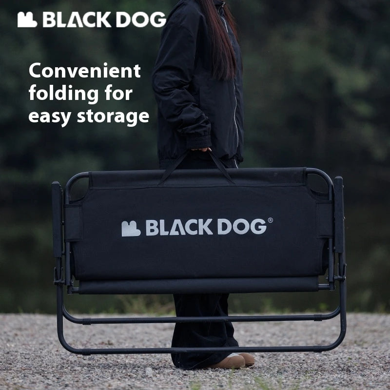 BLACKDOG 2 Person Double Folding Chair Outdoor Portable Sofa 240KG Max Load Foldable Seat Iron Pipe 600D Oxford Cloth Black