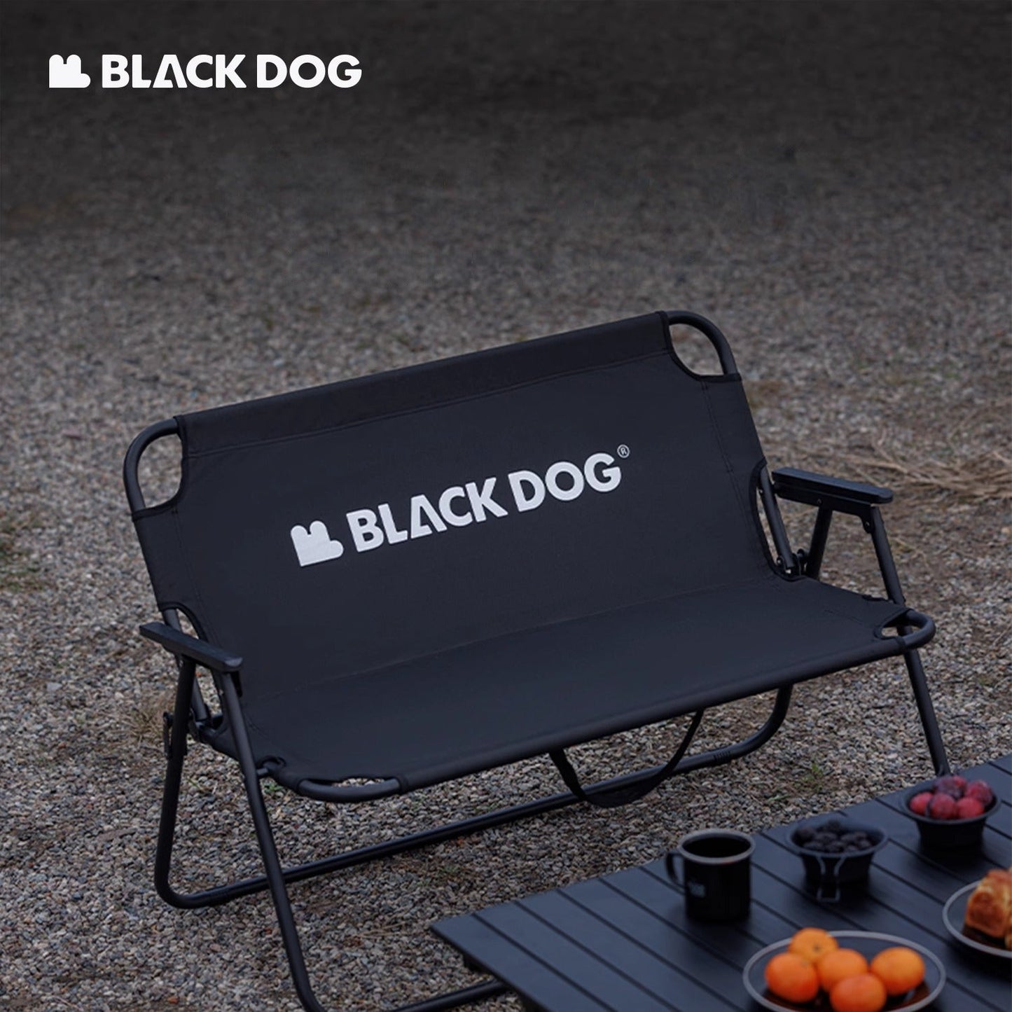 BLACKDOG 2 Person Double Folding Chair Outdoor Portable Sofa 240KG Max Load Foldable Seat Iron Pipe 600D Oxford Cloth Black