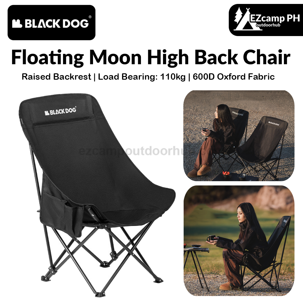 BLACKDOG Floating Moon High Back Chair Portable Foldable Black Raised Back Camping Hiking Travel Chair With Pockets Load Capacity Up To 110 kg