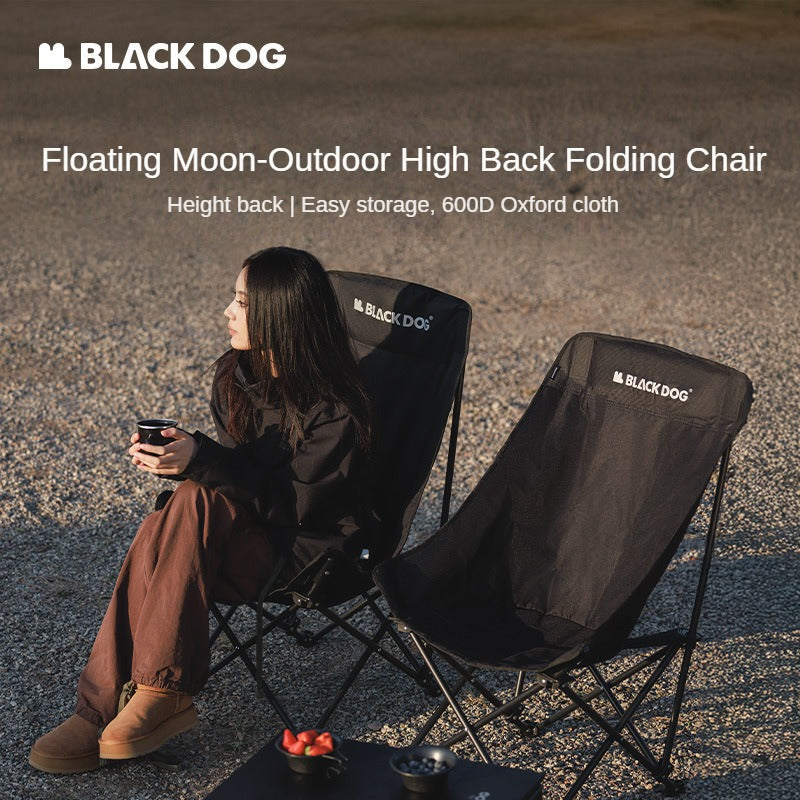 BLACKDOG Floating Moon High Back Chair Portable Foldable Black Raised Back Camping Hiking Travel Chair With Pockets Load Capacity Up To 110 kg