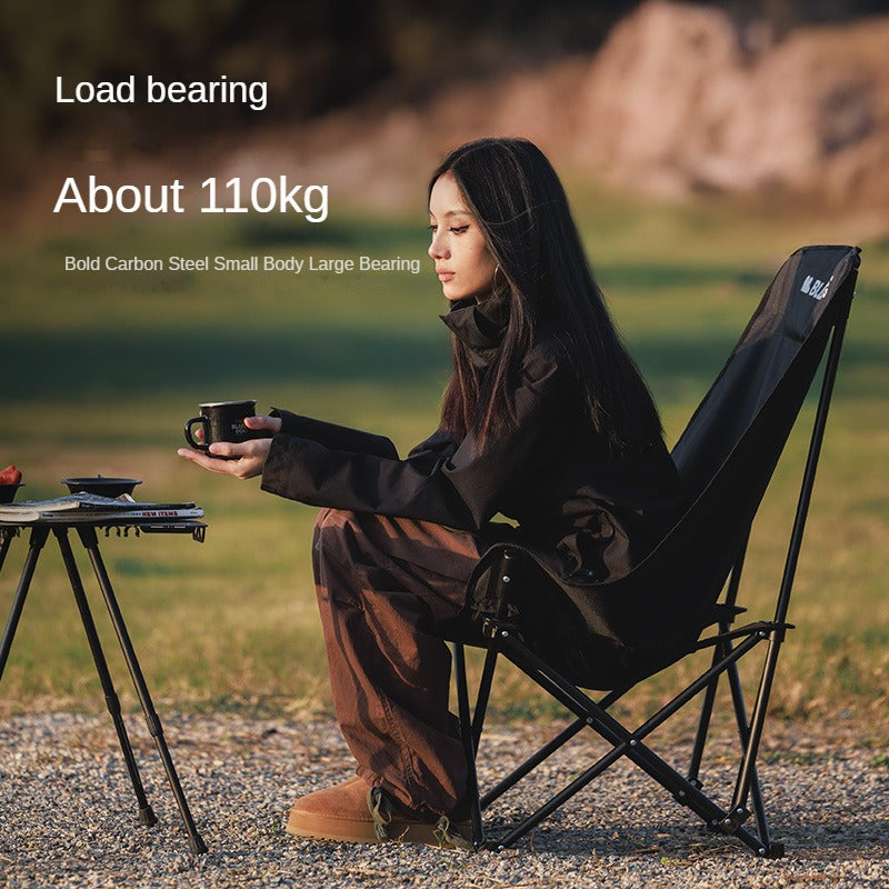 BLACKDOG Floating Moon High Back Chair Portable Foldable Black Raised Back Camping Hiking Travel Chair With Pockets Load Capacity Up To 110 kg