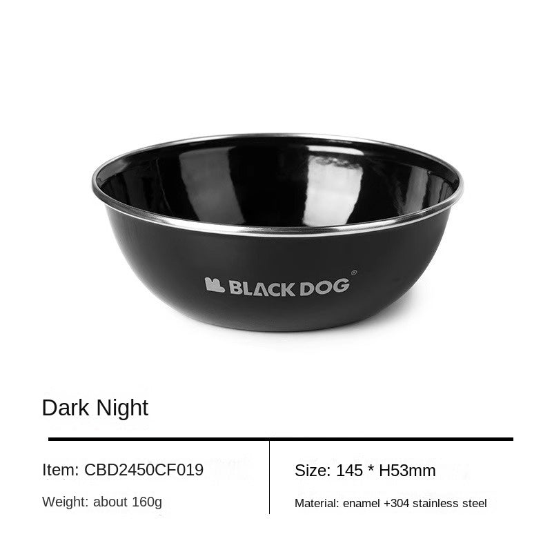 BLACKDOG Premium Black Enamel Coated Tableware Portable Lightweight Cup Dish Plate Bowl Dinnerware Mug Glass Glazed Glossy Finish Elegant Utensil Kitchen Picnic Tools Equipment Camping Outdoor Hiking Original Black Dog
