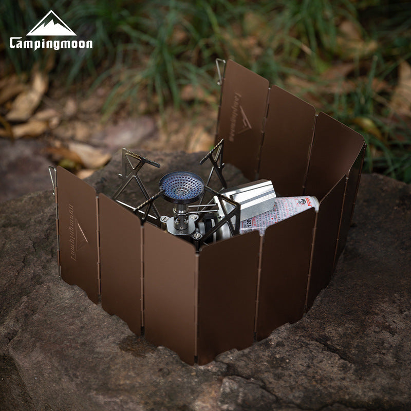 Campingmoon Aluminum Alloy Furnance Windshield Portable Lightweight Black Foldable Stove Head Stove Wind Shutter Wind Deflector Windproof Cover Camping