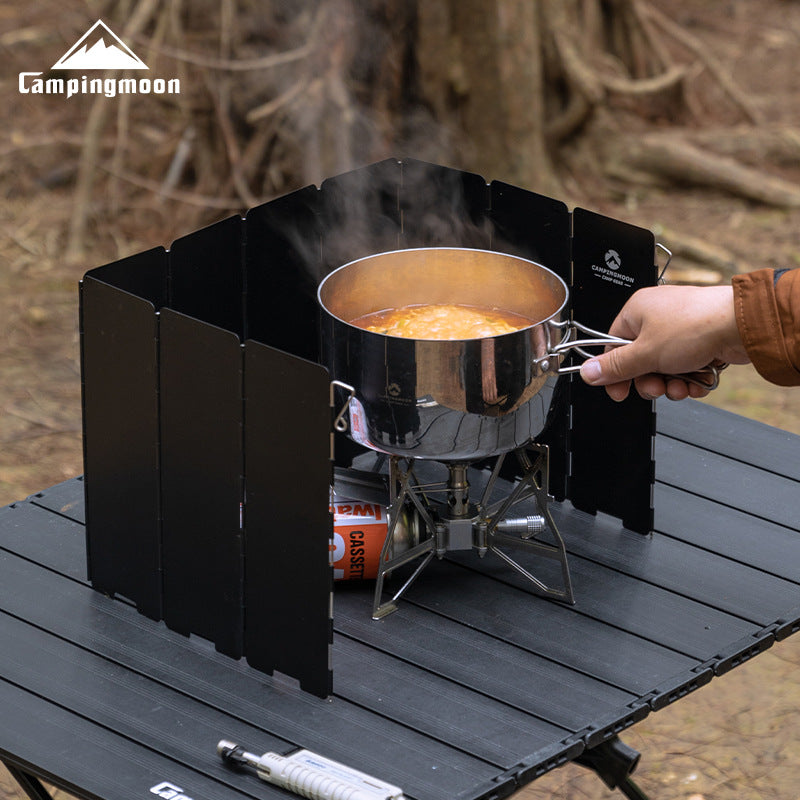 Campingmoon Aluminum Alloy Furnance Windshield Portable Lightweight Black Foldable Stove Head Stove Wind Shutter Wind Deflector Windproof Cover Camping