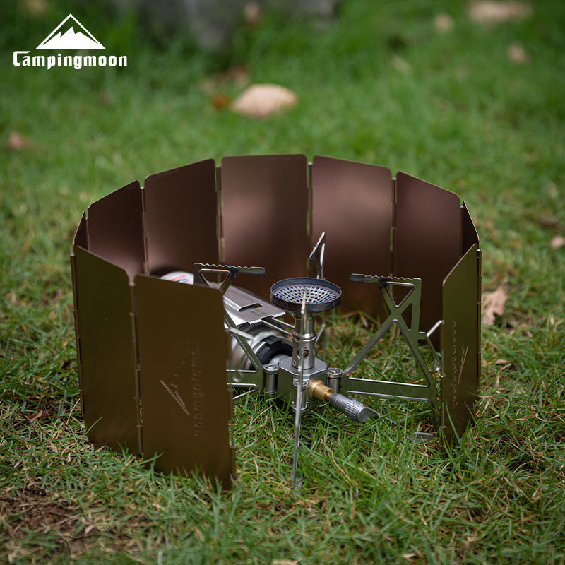 Campingmoon Aluminum Alloy Furnance Windshield Portable Lightweight Black Foldable Stove Head Stove Wind Shutter Wind Deflector Windproof Cover Camping