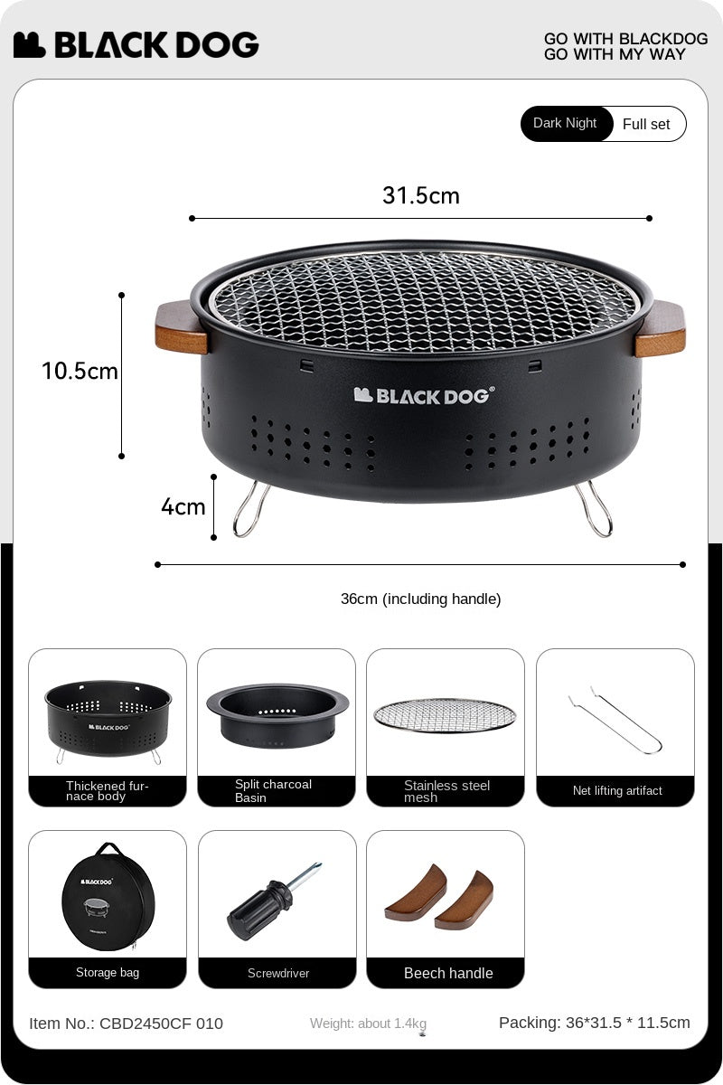 BLACKDOG Black Charcoal BBQ Table Grill Portable Multifunctional Tabletop Mini Desktop Burner Stove Cooking With Storage Bag Outdoor Camping Black Dog