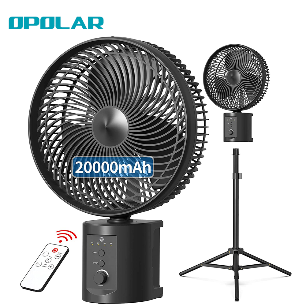 OPOLAR | ATEnge Oscillating Rechargeable Fan w/Remote Super Strong 7 Speeds 2 in 1 Unique Design 20000mAh (2*10000mAh) 10 Inch Cordless Battery Operated Fan