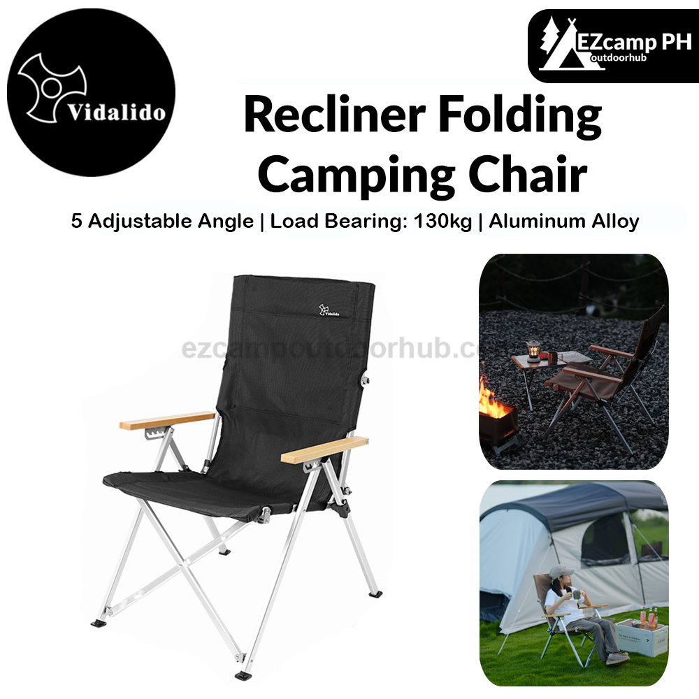 Vidalido Recliner Folding Camping Chair Portable Retractable Leisure Folding Seat Fishing Stool Outdoor Load Bearing Up To 130kg 900D Oxford Cloth